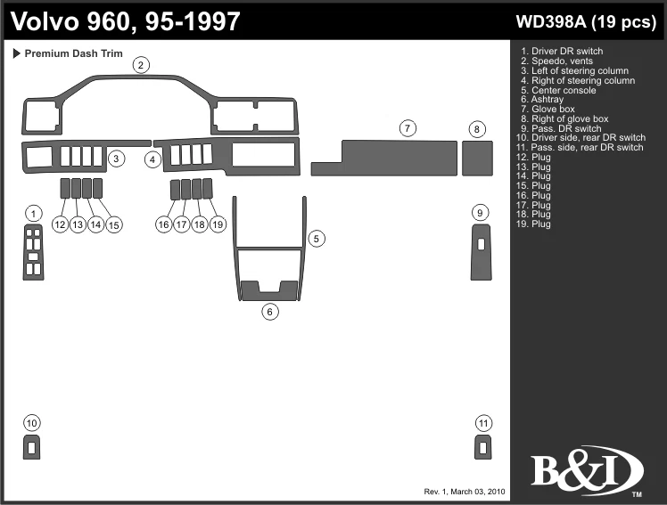 VOLVO 960 1995 1996 1997 DASH TRIM KIT a - Image 1 of 1