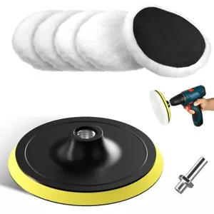 7PCS 3" Buffing Polishing Pads Wool Wheel Mop Kit For Car Polisher Drill Adatper - Picture 1 of 8