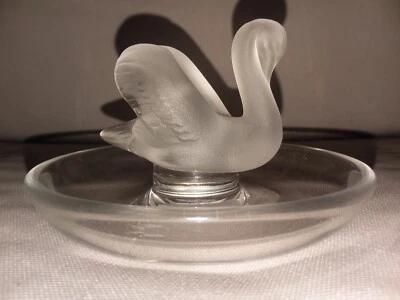 Vintage Lalique France Frosted Glass Swan Trinket or Ring Dish Signed - Image 1 of 3