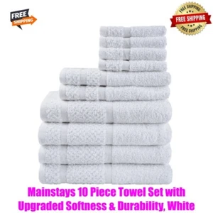 Mainstays 10 Piece Towel Set with Upgraded Softness & Durability, White - Picture 1 of 11