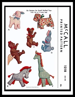McCall 1218 Fabric Sew Pattern Stuffed Animal Toys Lamb Giraffe Zebra Bear Dog - Image 1 of 4