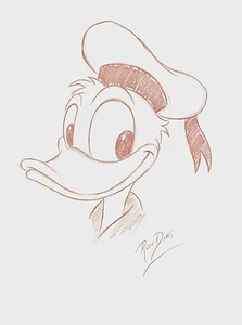 Ron Dias Hand Drawing Signed Authentic Sketch Of Donald Duck Disney Mickey Mouse - Picture 1 of 3