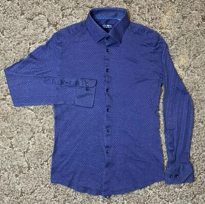 Stone Rose Shirt Mens 3 Navy Purple Geometric Button Down Cotton Stretch - Image 1 of 4
