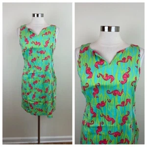 Haley & The Hound Red Green Seahorse Underwater Tropical Preppy Dress Women 6 - Picture 1 of 7