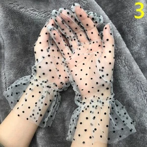 Women's Bridal Wrist Gloves Polka Dot Mesh Tulle Sheer Full Finger Weddings - Picture 1 of 15