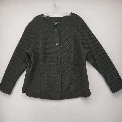 Chaqueta Isaac Mizrahi Live para mujer verde 1X parte superior elástica frontal a presión carrera Foto 1 de 4