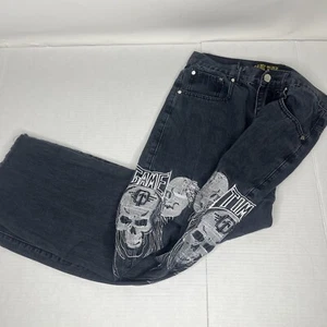 Game Time Jeans Tap Out Embroidered Denim Skater Baggy Mens 30x26 Black White - Picture 1 of 12
