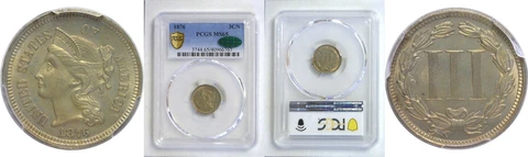 1876 Nickel Three Cent Piece PCGS MS-65 CAC Cover