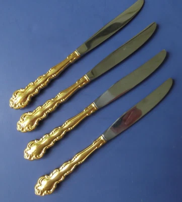 Four Oneida Community "Beethoven" Gold Plated Flatware 9" Dinner Knives - Image 1 of 2