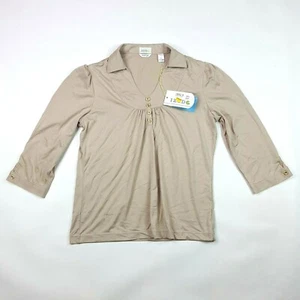IZOD Golf Women's Medium Pleated Athletic Beige Tennis Polo Shirt - Picture 1 of 8
