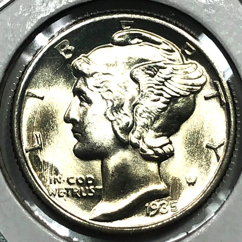 1935 -Uncirculated Mercury Dime - Premium Quality with Fully Split Bands  #80525 Cover