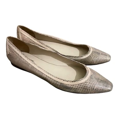 BOTTEGA VENETA Zapatos planos de ballet de cuero pitón crema punta punta, talla 37,5 Foto 1 de 4