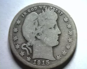 CUARTO DE DÓLAR BARBERO 1915-D BUENA G BONITA MONEDA ORIGINAL DE BOBS MONEDAS ENVÍO RÁPIDO - Imagen 1 de 2