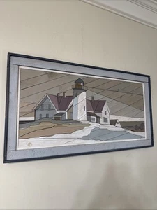 "Arte de paisajes de madera faro pintado rompecabezas colgante de pared 35x19"" por Bruce Coates" - Imagen 1 de 24