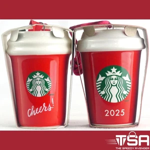 2pk STARBUCKS CERAMIC CUP ORNAMENTS 2025 CHRISTMAS HOLIDAY DECOR LIMITED EDITION - Picture 1 of 2