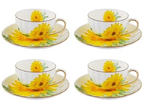 Ceramic Teacup Sunflower Vintage Chintz Porcelain Coffee Mug Tea Cup with Sau... - Picture 1 of 6
