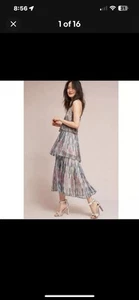 Anthropologie Meadow Rue Damengröße 6 Josie Stufen Sommerkleid grau pink Midi - Bild 1 von 11