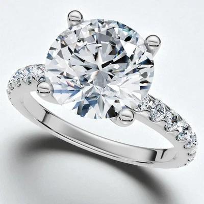 Anillo solitario de diamantes de 3,50 quilates de oro macizo de 14 k cultivado en laboratorio anillo de diamantes redondos Foto 1 de 4