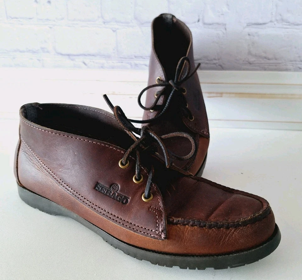Vintage 90s sebago USA womens shoes 8 Ankle Boots Leather Y2k Cabincore  - Image 1 of 4