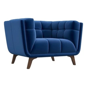 Allen Mid-Century Modern Velvet Upholstered Armchair in Blue - Picture 1 of 7