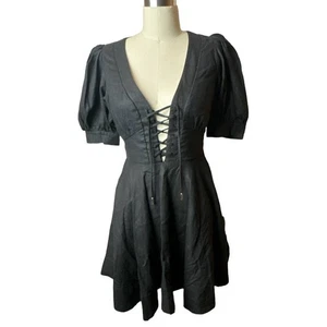 House Of Harlow Black Short Sleeve Linen Blend Skater Dress Women's Size 2 NWOT - Picture 1 of 5