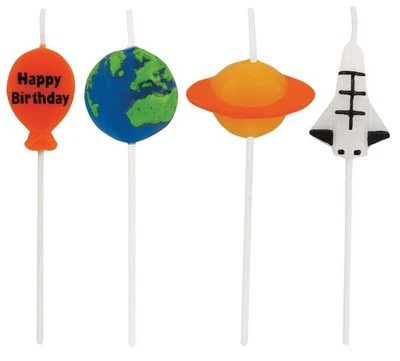 Party Bags 2 Go PC101152 Outer Space Birthday Pick Candles, 3"-4 Pcs, Multicolor - Image 1 of 2