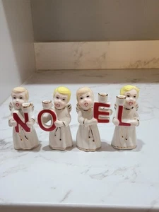 Keramik Noel Engel Kerzenständer, 4er Set Vermont Country Store hervorragender Zustand mit Box - Bild 1 von 15
