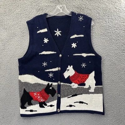 复古 Bobbie Brooks Scottie 狗针织毛衣背心圣诞假日尺寸 L — 第 1/4 张图片