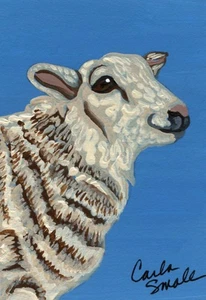 ACEO ATC Original Sheep Farmyard  Art Painting  -Carla Smale - Picture 1 of 2