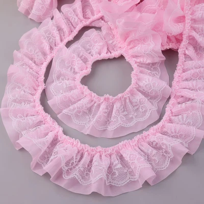 Cinta de Encaje con Volantes Doble Capa Plisada Gasa 6Cm Ancho Encaje Borde Elástico Arruga Foto 1 de 4