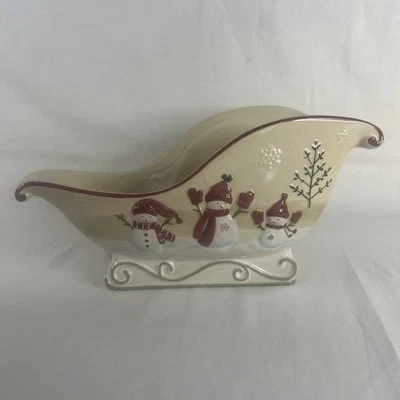 St. Nicholas Square WINTER WISHES 14" Large Sleigh Centerpiece Snowman Snowflake - Image 1 of 4