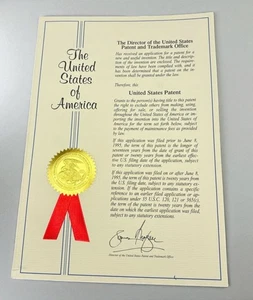 US Design Patent Certificate with Illustrated Specs Ribbon Seal 2003 Trains - Picture 1 of 9