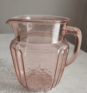 Vintage Anchor Hocking Depression Glass Open Rose Pink Water Pitcher  6" - Picture 1 of 1