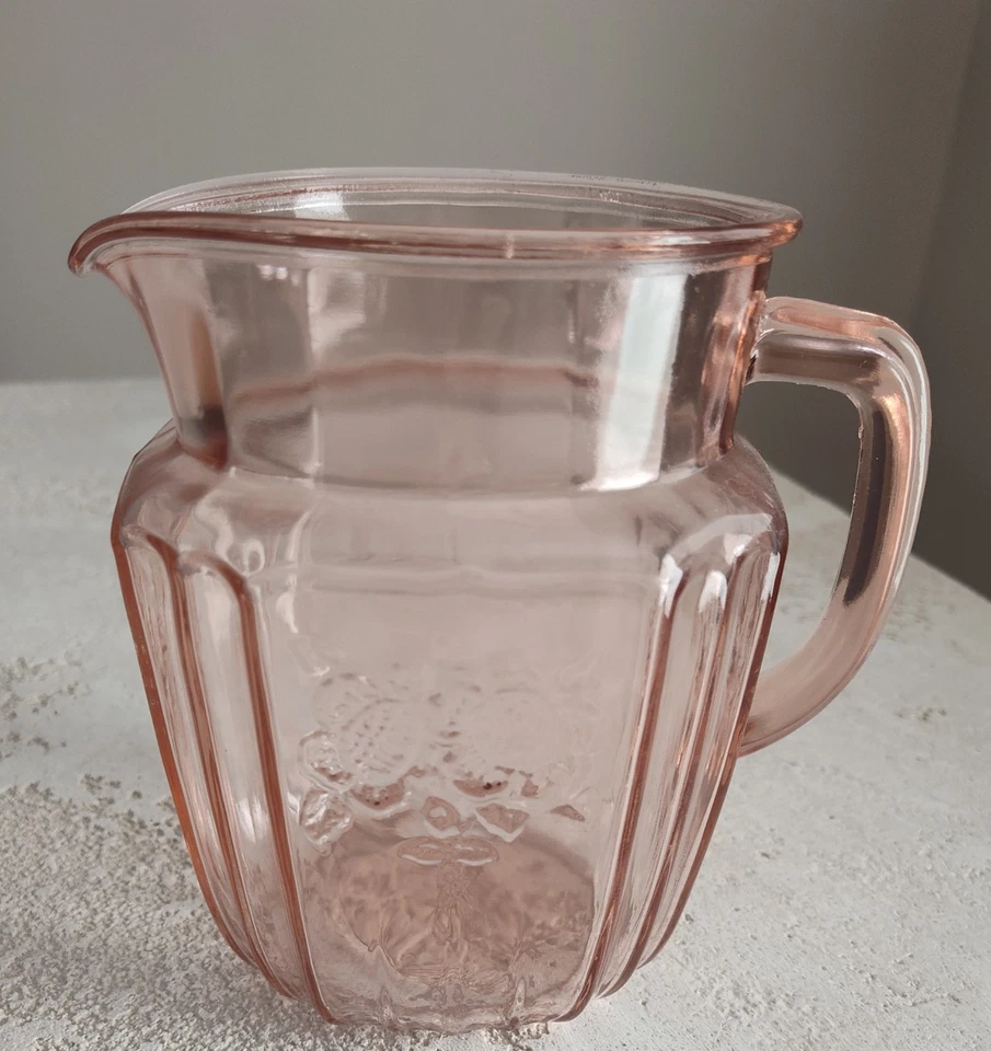 Vintage Anchor Hocking Depression Glass Open Rose Pink Water Pitcher  6" - Image 1 of 1