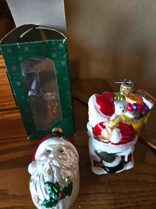 2er Set Vintage Weihnachtsschmuck handverziert Weihnachtsmann Glas - Bild 1 von 10