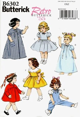 Butterick B6302 18" Doll Clothes Retro 1955 Styles Sewing Craft Pattern - Image 1 of 2