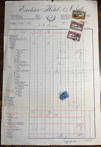 Recibo Excelsior Hotel Napoli 1935 Nápoles Italia con cuatro sellos de ingresos - Imagen 1 de 2