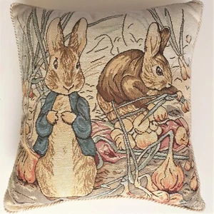 Beatrix Potter Tapestry Pillow Peter Rabbit 13 x 13 x 4.5 Solid Back - Picture 1 of 3