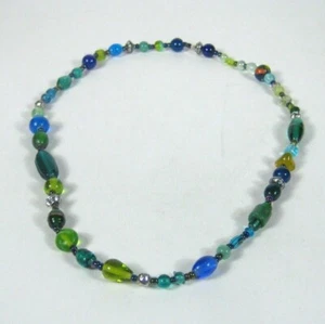 Green Glass Beaded Necklace 29 Long Strand Silver Tone Bead - Picture 1 of 9