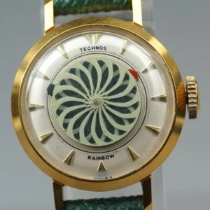 Vintage 60's TECHNOS Rainbow Kaleidoscope Dial Hand Manual Ladies Watch ETA2360 - Picture 1 of 14