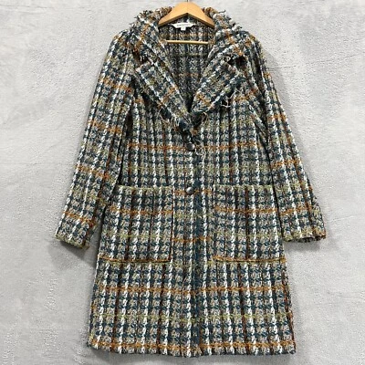 DAVI & DANI Coat Women's Small Plaid Wool Frayed Hem Jacket Peacoat Artsy Preppy - Image 1 of 4