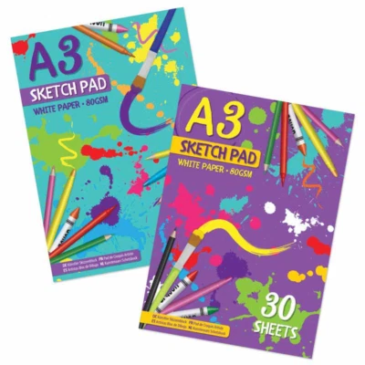 TALLON 2 x A3 Sketch Pad 30 Sheets 80gsm White Paper Kids Doodling Art Artist Sketching