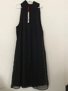 Elegante puño para mujer Elle cuello redondo, negro sin mangas con pequeños puntos vestido - Imagen 1 de 4