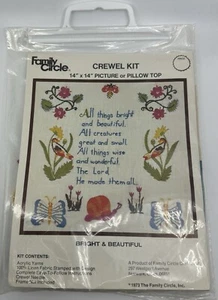 Vintage Crewel Kit 1973 Family Circle Bright & Beautiful 14”x14” Picture/Pillow - Picture 1 of 4