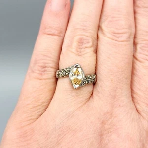 Marsala Marquise Lab Citrine Marcasite Sterling Silver Ring Sz 5.75 5g - Picture 1 of 12