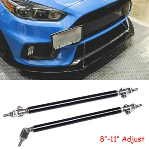 Black 8"-11" Adjustable Front Bumper Lip Splitter Strut Rod Support Bar For Ford - Bild 1 von 12