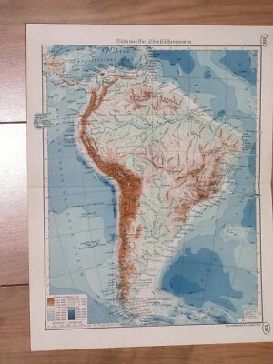 1938 MAPA FÍSICO VINTAGE ORIGINAL DA AMÉRICA DO SUL AMAZÔNIA ANDES BRASIL  - Imagem 1 de 4