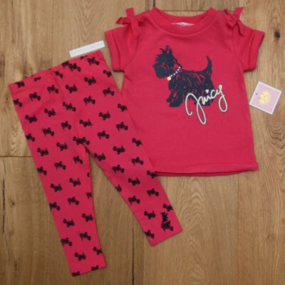 Conjunto de top e legging Juicy Couture bebê menina ~fúcsia, azul marinho e dourado ~cão ~6-12M - Imagem 1 de 4