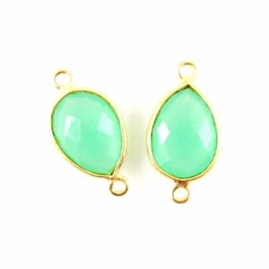 Gemstone Connector - 10x14mm Faceted Teardrop- Prehnite Chalcedony (Per 2 Pcs) - Picture 1 of 2