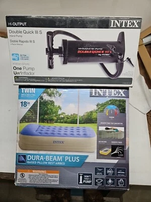 NEW Intex Twin 18" Air Mattress And Air Pump - Image 1 of 4